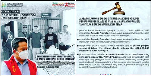 TIM JAKSA KEJATI NTB DAN KEJARI MATARAM EKSEKUSI TERPIDANA PERKARA KORUPSI ARYANTO PRAMETU